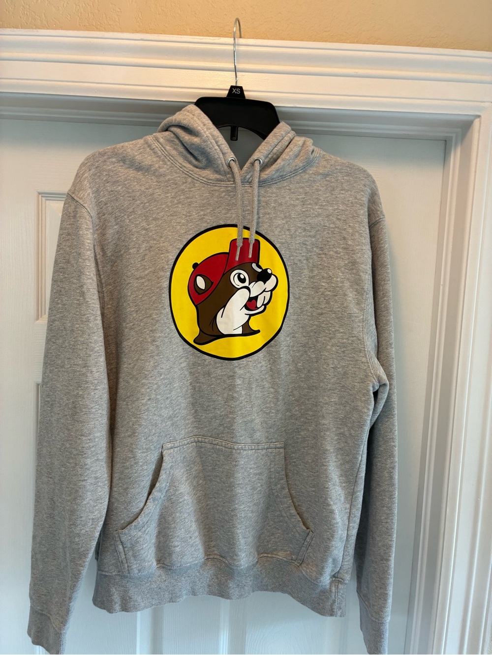 Men's Gray Crewneck Hoodie with Yellow & Red Mascot Graphic